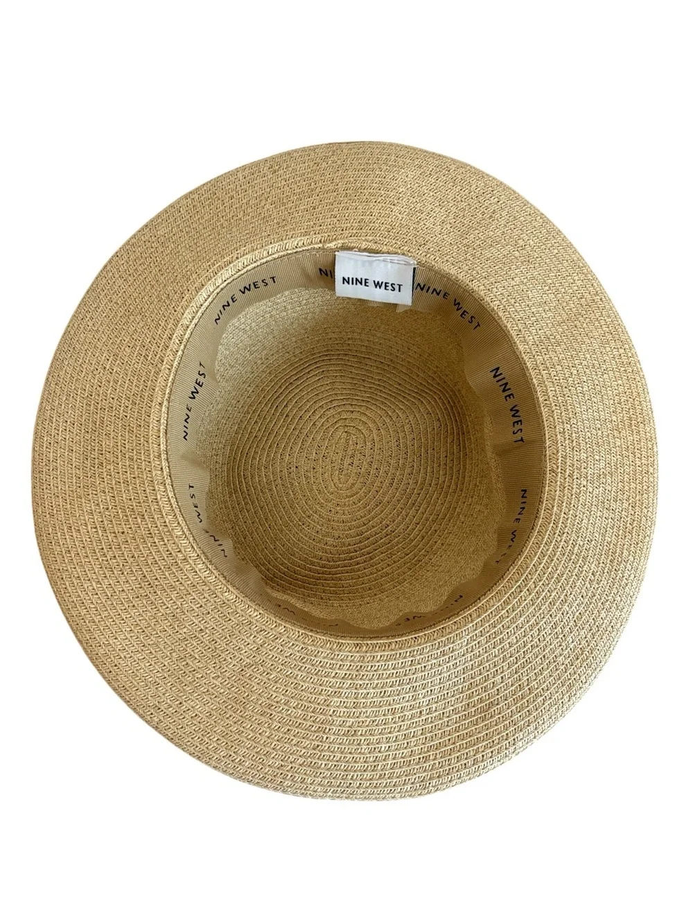 Nine West Straw Hat Rolled Brim Braided Band Accent Tan & Brown